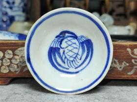 民俗老物件传世瓷器民国青花团鹤纹小碟可用作文房墨碟颜料碟