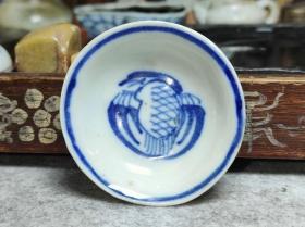 传世老物件瓷器青花团鹤纹小碟可用作文房墨碟颜料碟