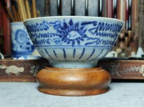 百年历史民俗瓷器传世真品清代晚期青花太阳花纹饰碗