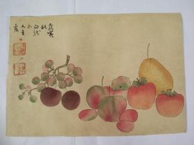 五十年代大师手绘工笔重彩画水果-苹果、梨、芒果、樱桃等