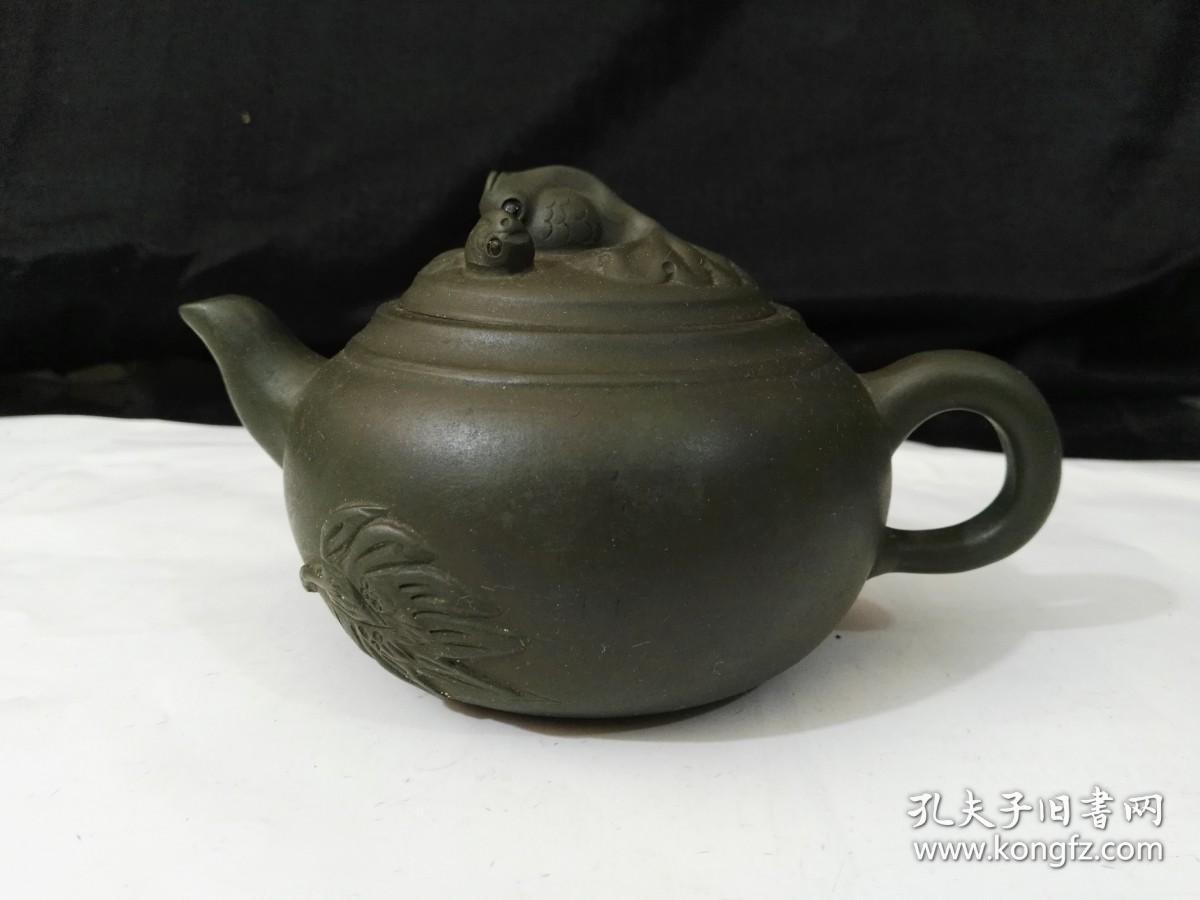 少见黄秋仙制作绿色金鱼荷花紫砂壶 孔夫子旧书网