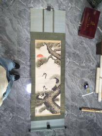 滿洲國時期彩色年畫仙鶴喂子圖