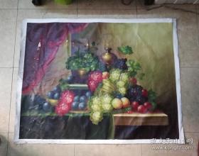 精美仿真的手绘水果纹大幅旧油画
