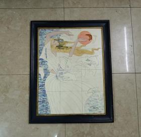 精卫填海*漂亮精美的八十年代瓷片画