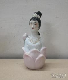 荷花仙女*漂亮的七十年代彩瓷塑像