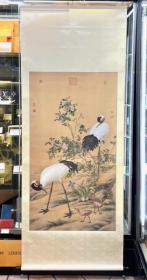 【二玄社复制书画专卖店】【郎世宁  花阴双鹤图】日本 二玄社复制名画 尺寸 ：121.7 cm x 66.3 cm
 外 ：200.0 cm x 78.3 cm ——台北故宫藏画,