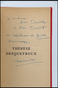 1952年诺贝尔文学奖 莫里亚克签名《苔蕾丝·德斯盖鲁》代表作
