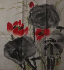 山西著名女画家杜晓云写意花鸟一幅（022保真）
