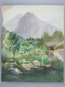 著名画家、中央美术学院教授 马常利 1974年作 《河畔》水彩一幅（尺寸：44*36cm）HXTX330382