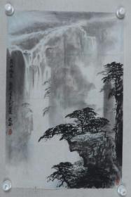 著名国画家 文野 水墨画作品《黄山鸣泉》一幅（纸本软片，画心约2.7平尺，钤印：文野、清风）HXTX329831
