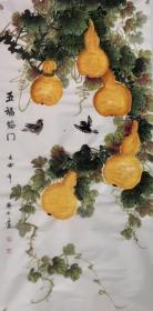 【来自作者本人，保证真迹】陕西省美术家协会会员，大长安艺术沙龙会员，文化中国签约画家韩普俊手绘真迹！五福临门2308
