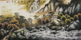 当代山水画家弘罗手绘  山乡秋韵