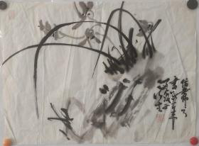 N134：吴桐森入室弟子、北峰画院画师，杨明生水墨花鸟作品《花丛》一幅