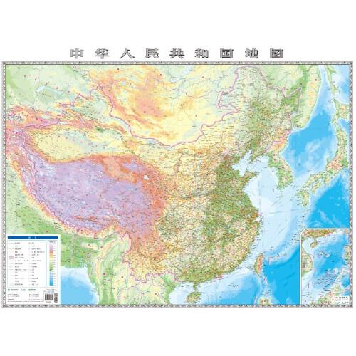 中华人民共和国地图地形版（双面覆膜）2021版