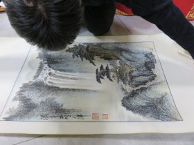 李正峰绘画作品  国画 瀑布（56*150cm） Q1