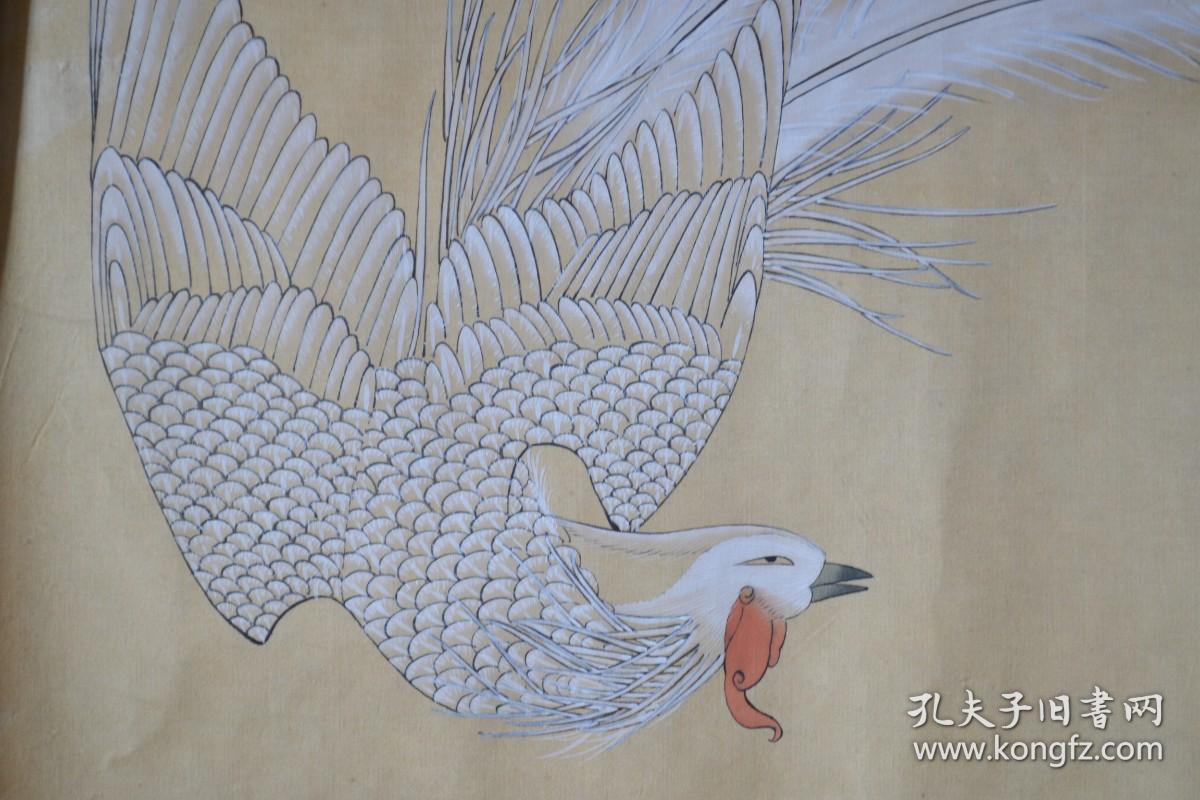 仲英凤凰牡丹绢本托片工笔画全场包邮