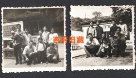文革老照片，杭州虎跑泉，毛主席语录宣传牌，全家合影老照片2张