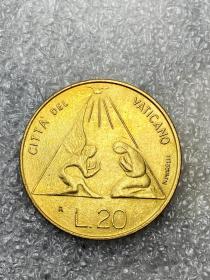 古钱币，老钱币，老硬币，1983年20里拉纪念币，设计极为精妙“三位一体天使报喜”纪念币，少见！，正品保真，非常稀有难得，意义深远，可谓古钱币收藏的珍品，孤品，神品