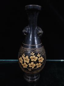 吉州窑手工雕刻花开富贵花瓶