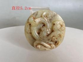 古玉战汉和田玉盘龙  手把件