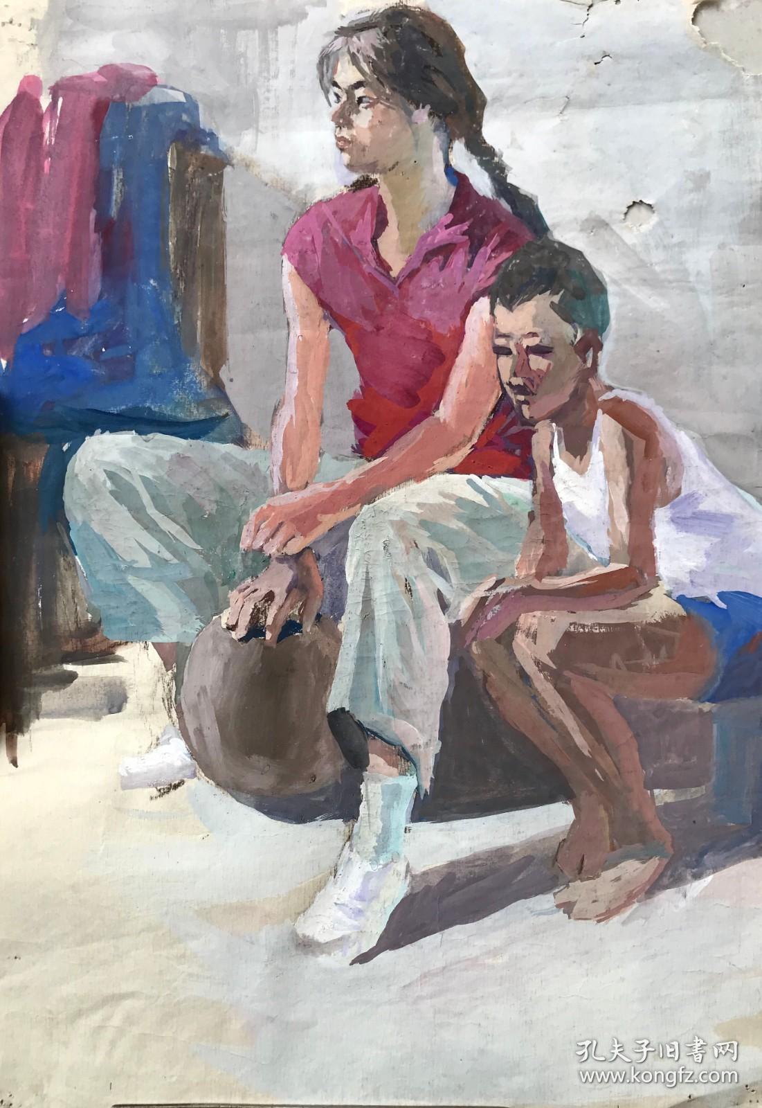 人物水粉画2张