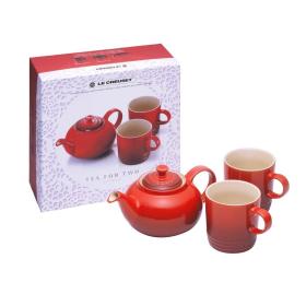 Le Creuset酷彩中國紅茶具套裝 經典茶壺紅色陶瓷茶具（0.7升茶壺1個+350毫升馬克杯2個）
