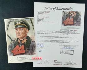 “德国二战闪电战之父” 古德里安 亲笔签名戎装肖像 由三大签名鉴定公司之一JSA鉴定