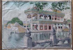 上世纪六十年代杭州东方红丝织制“颐和园石船，广州公社陵园”织锦画