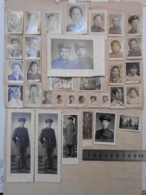 老照片【50年代，军人，美女标准照，33张】大部分照片粘贴在白纸上