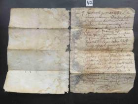 42#1667年2月3日法国贵族邮件原版公证手稿年份图水印纸一份