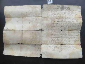 26#1684年3月法国贵族邮件原版公证手稿年份图水印纸一份