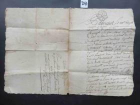 24#1787年11月1日法国贵族邮件原版公证手稿水印纸一份