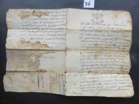 36#1742年6月5日法国贵族邮件原版公证手稿水印纸一份 共3页