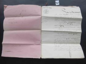20#1839年4月28日法国皇家邮件1.25法郎原版公证手稿 皇冠图水印纸共2页