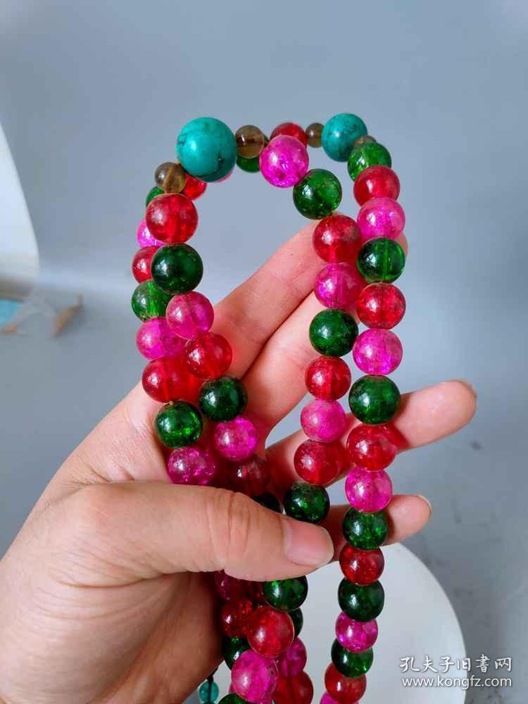 清代天然碧玺嵌松石水晶佛珠朝珠链