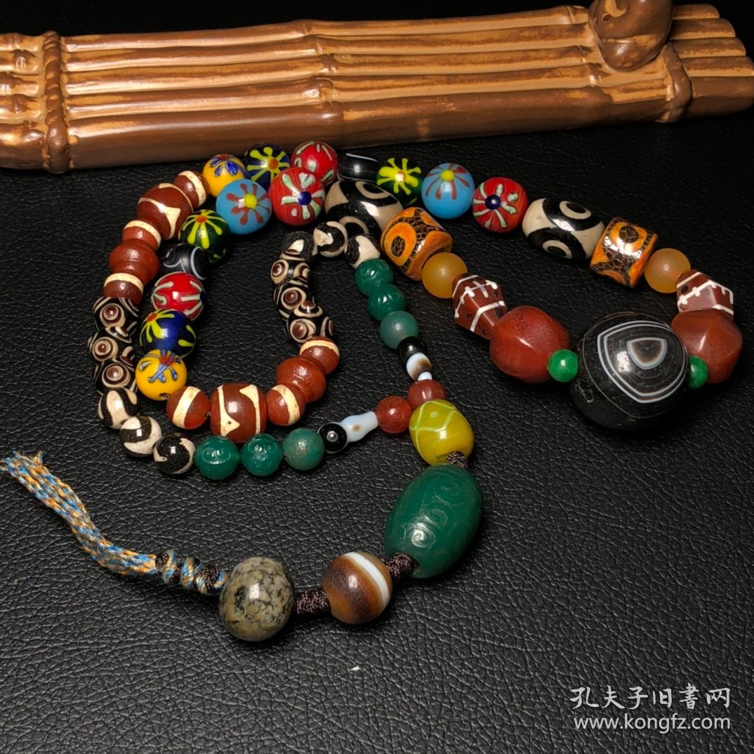 藏区回流老玛瑙天珠老琉璃蜻蜓眼古珠项链尺寸最小9毫米最大30毫米