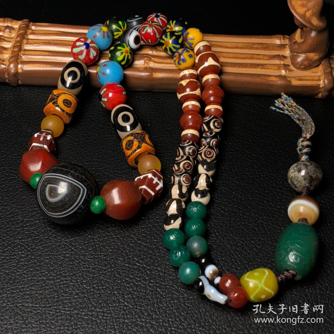 藏区回流老玛瑙天珠老琉璃蜻蜓眼古珠项链尺寸最小9毫米最大30毫米