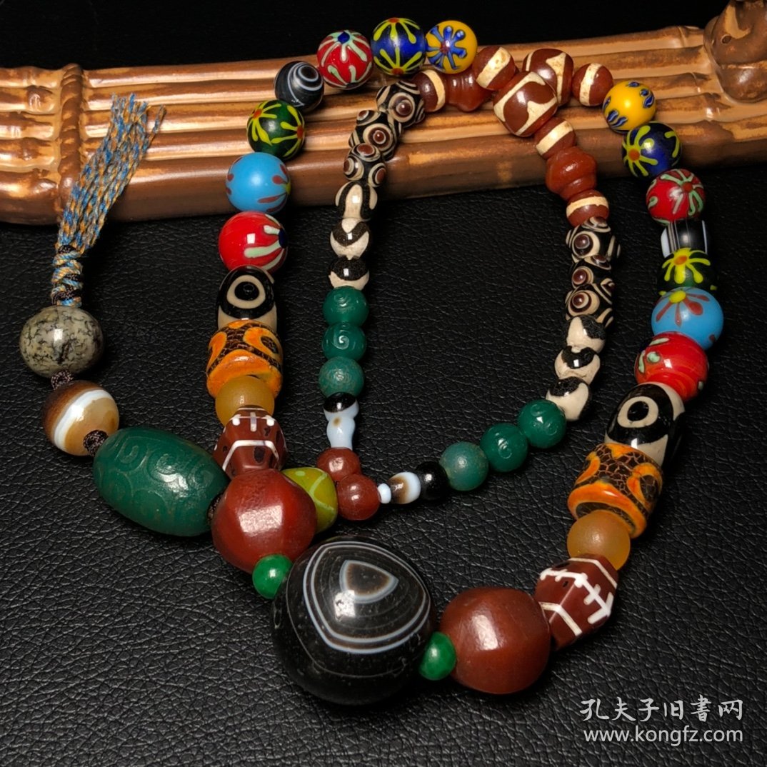 藏区回流老玛瑙天珠老琉璃蜻蜓眼古珠项链尺寸最小9毫米最大30毫米