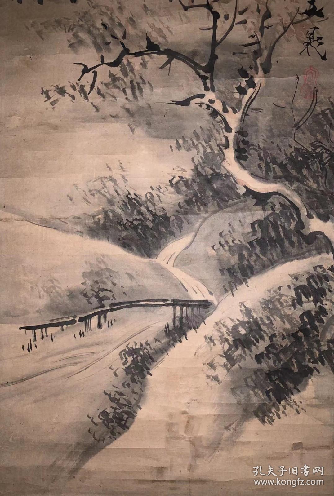 日本回流老字画清代纸本谷文晁水墨山水4720中古老书画书房茶挂