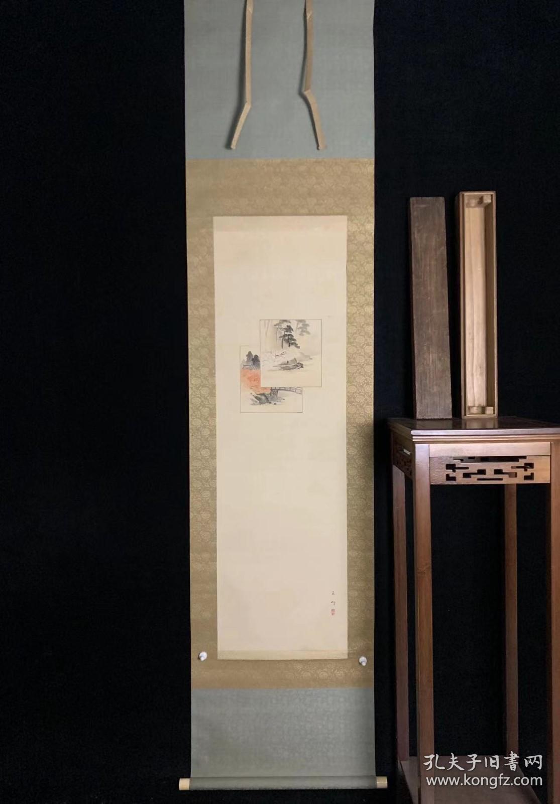 日本回流老字画清代绢本長谷川玉峰小品山水