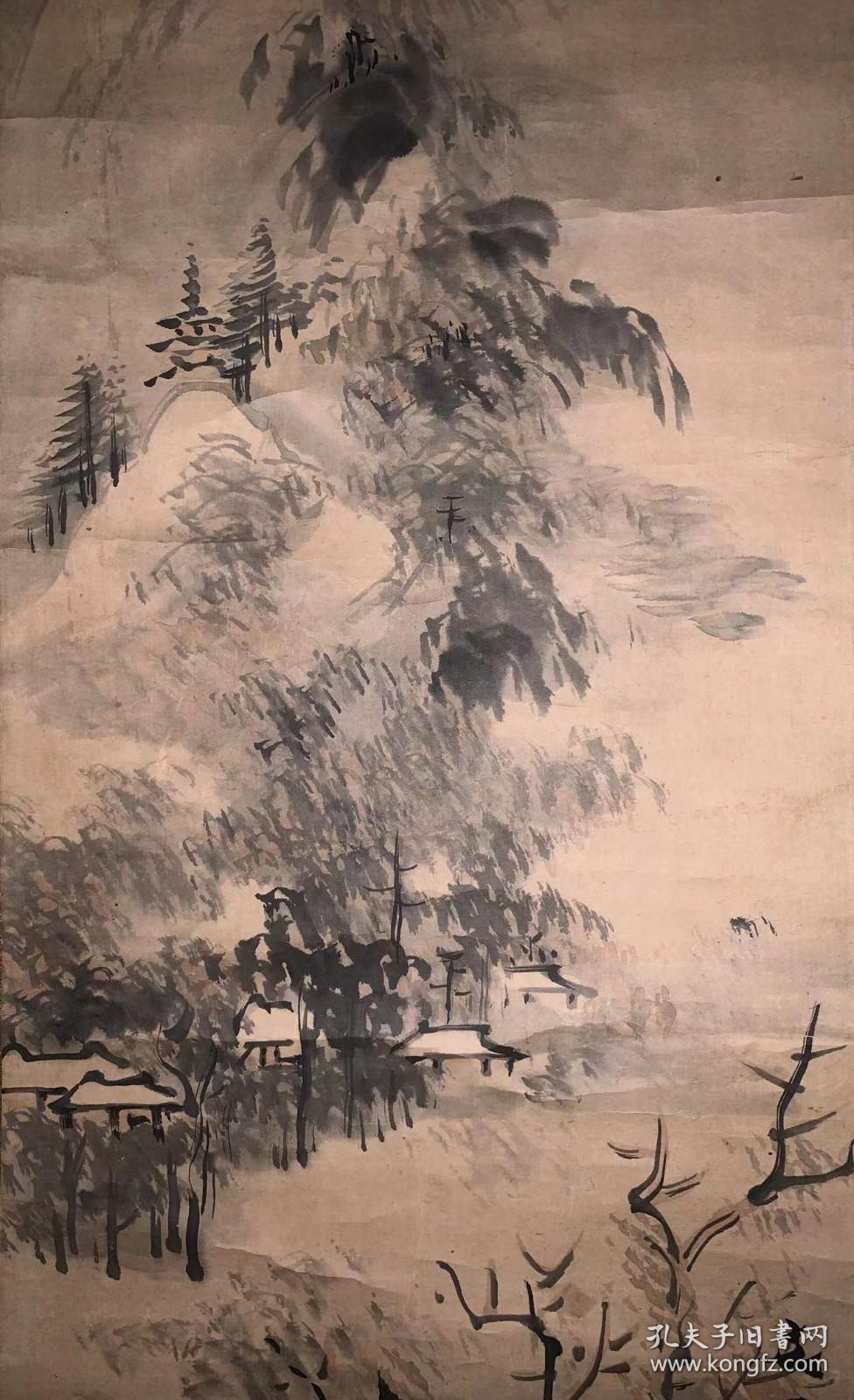 日本回流老字画清代纸本谷文晁水墨山水4720中古老书画书房茶挂