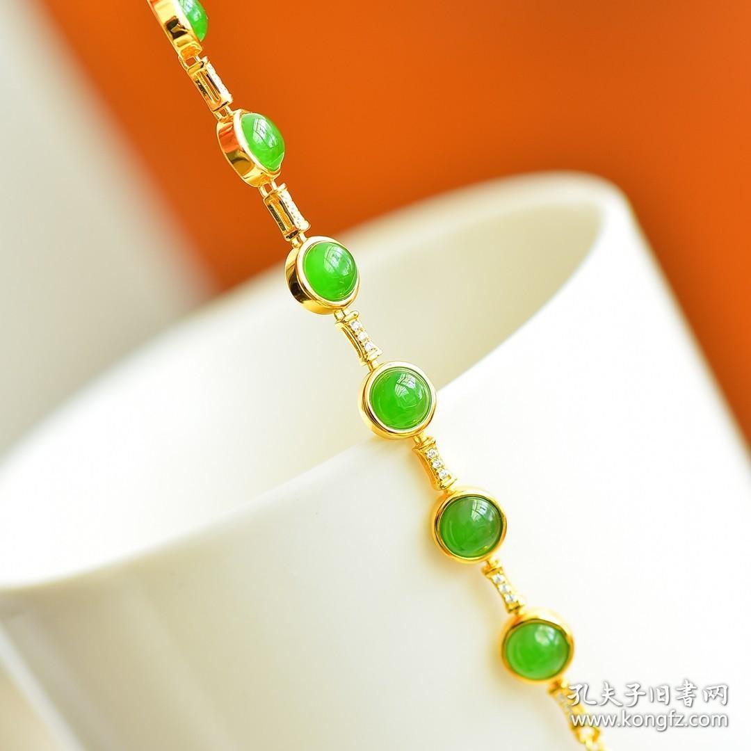名称s925银镶和田玉碧玉蛋面手链编号159672规格66