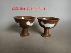 乡下收的明代宣德鱼纹瓷 高足杯一对