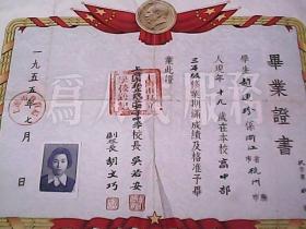 1955年浙江省.杭州市. 高中毕业证书