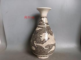 乡下收的宋代磁州窑龙纹玉壶春 瓷瓶