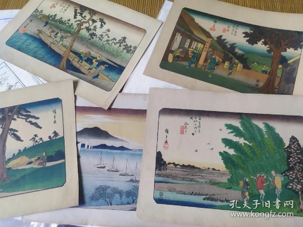 日本浮世繪 歌川廣重作品五張