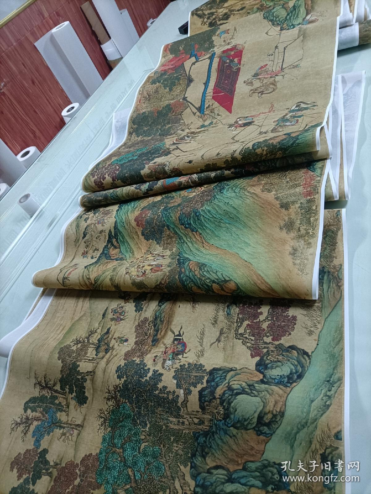 元人秋猎图高清绢布史诗长卷60x1213cm少数民族人物宫廷画真迹复制品