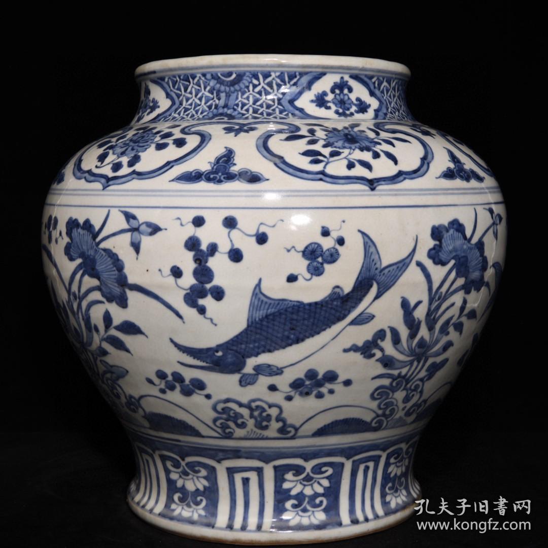 明青花鱼藻纹大罐 古玩古董古瓷器老货收藏