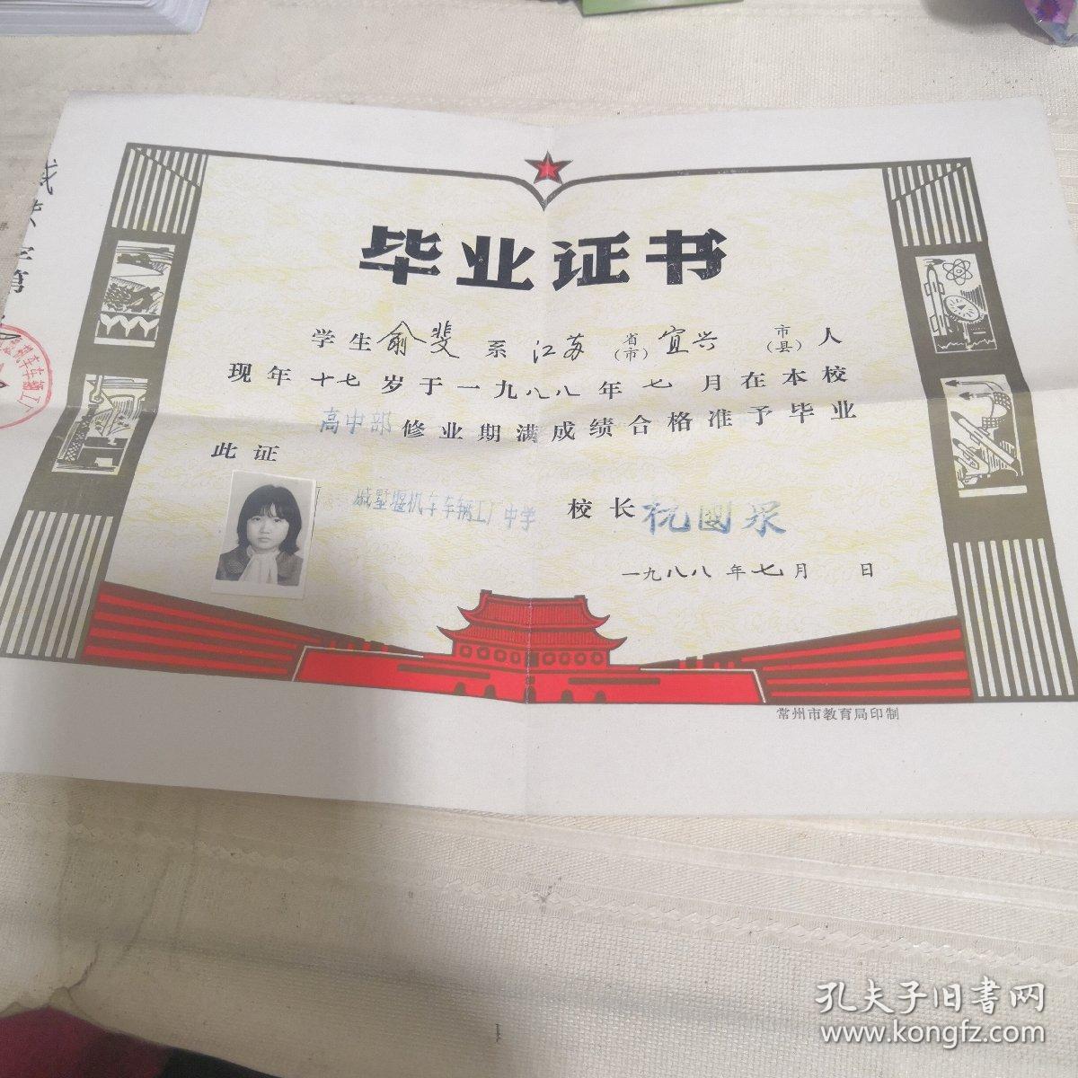 1988年毕业证书
