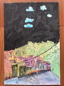 钢笔水彩画，出版物的插图，小的8开